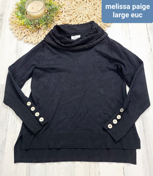 black cowlneck with wrist buttons melissa paige