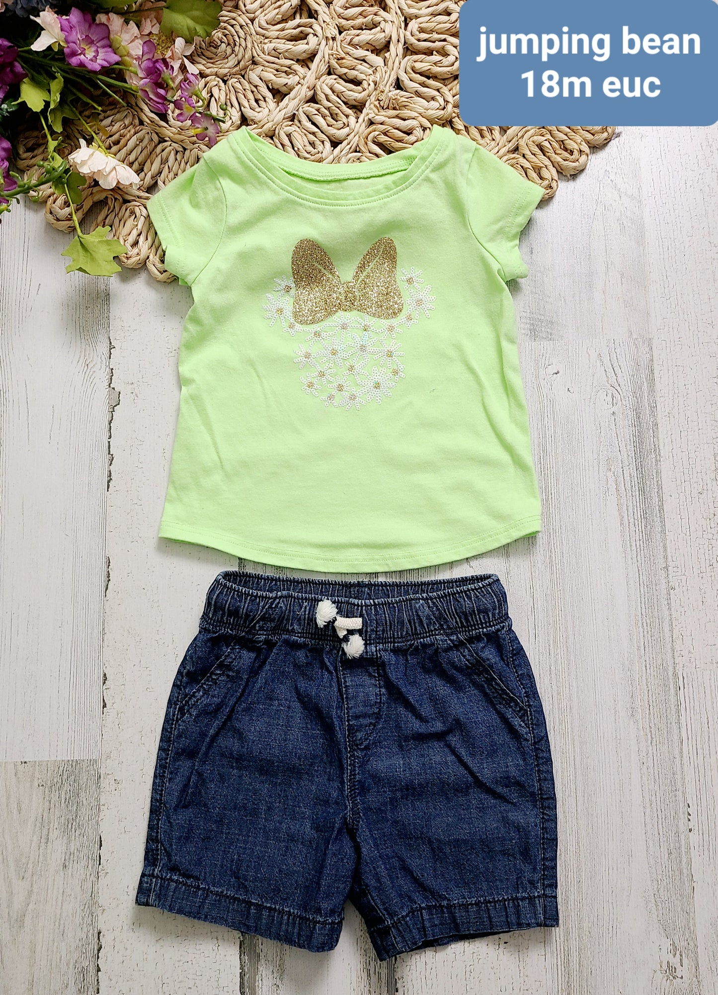 neon green minnie and shorts jumping beans
