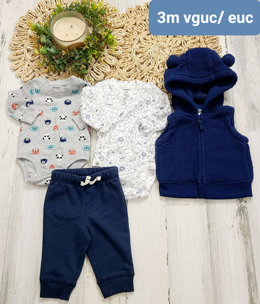 navy vest and pants with mix and match onesies
