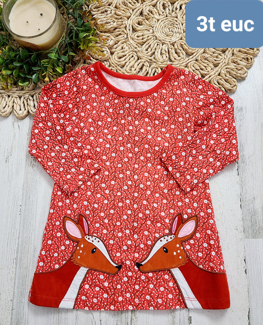 2 deer and flowers dress red no name
