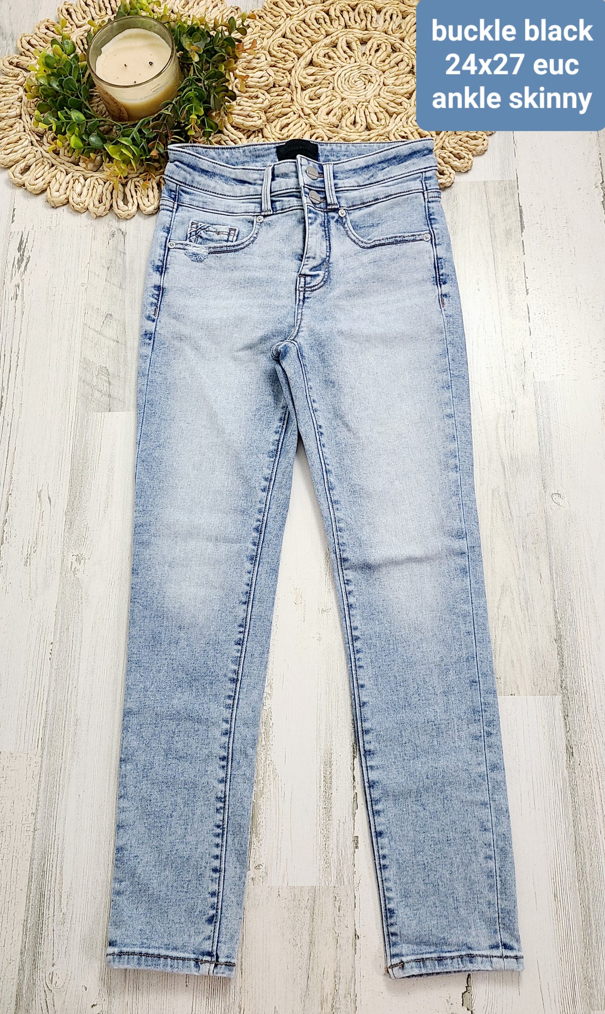 ankle skinny buckle black two buttons
