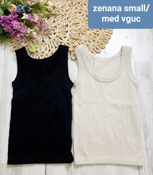 zenana black and ivory ribbed tanks