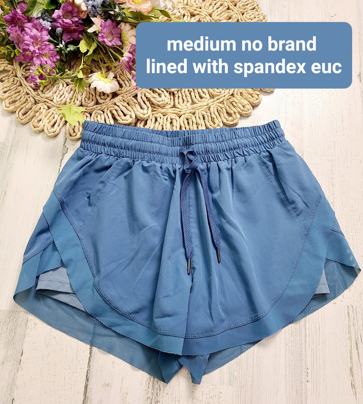 blue spandex lined shorts no brand