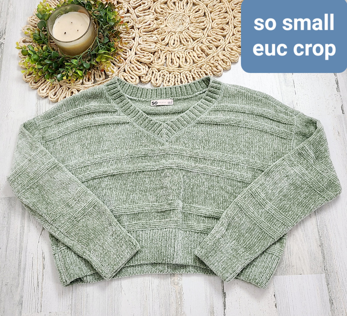green soft chenille sweater so