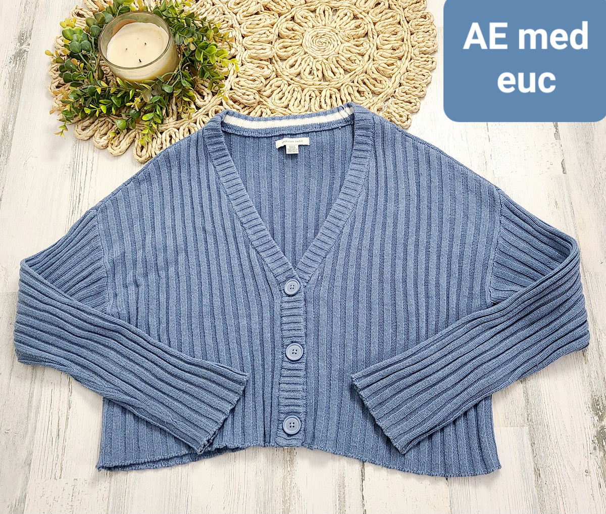 blue ae ribbed cardigan waist length