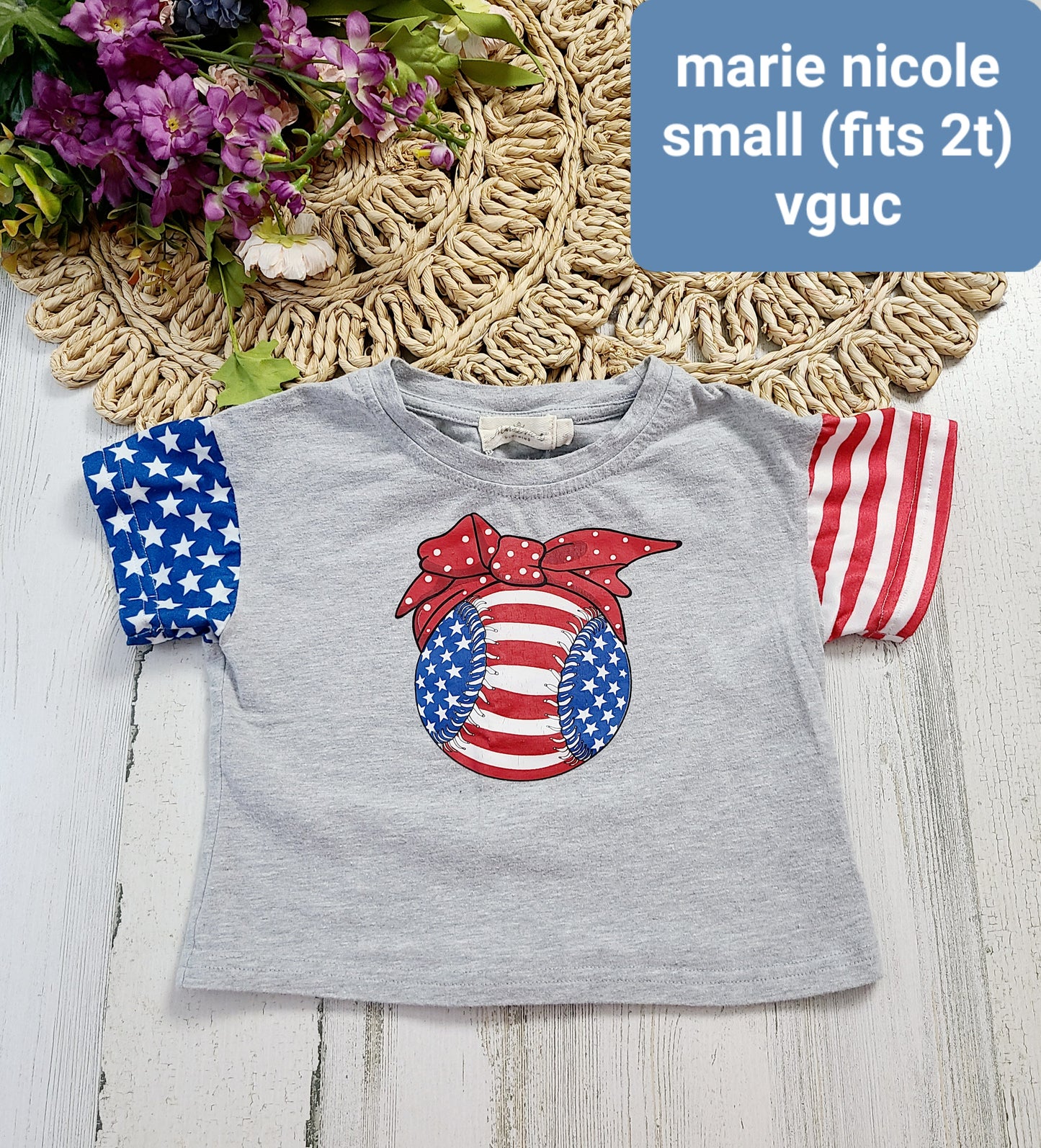 marie nicole 2t july baseball tee