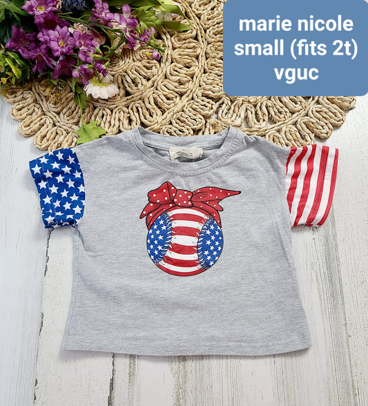 marie nicole 2t july baseball tee
