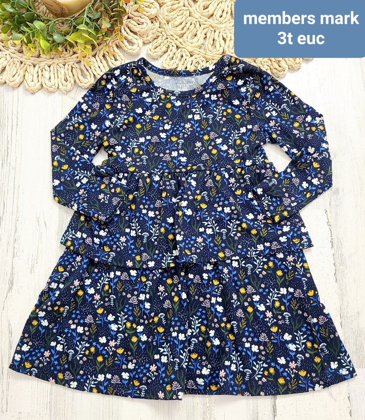 members mark navy yellow floral dress
