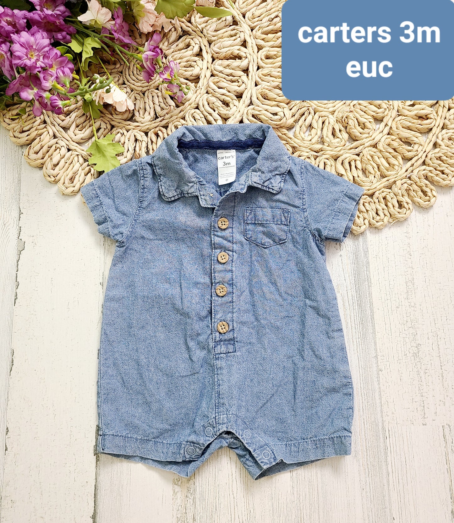 chambray button romper carters