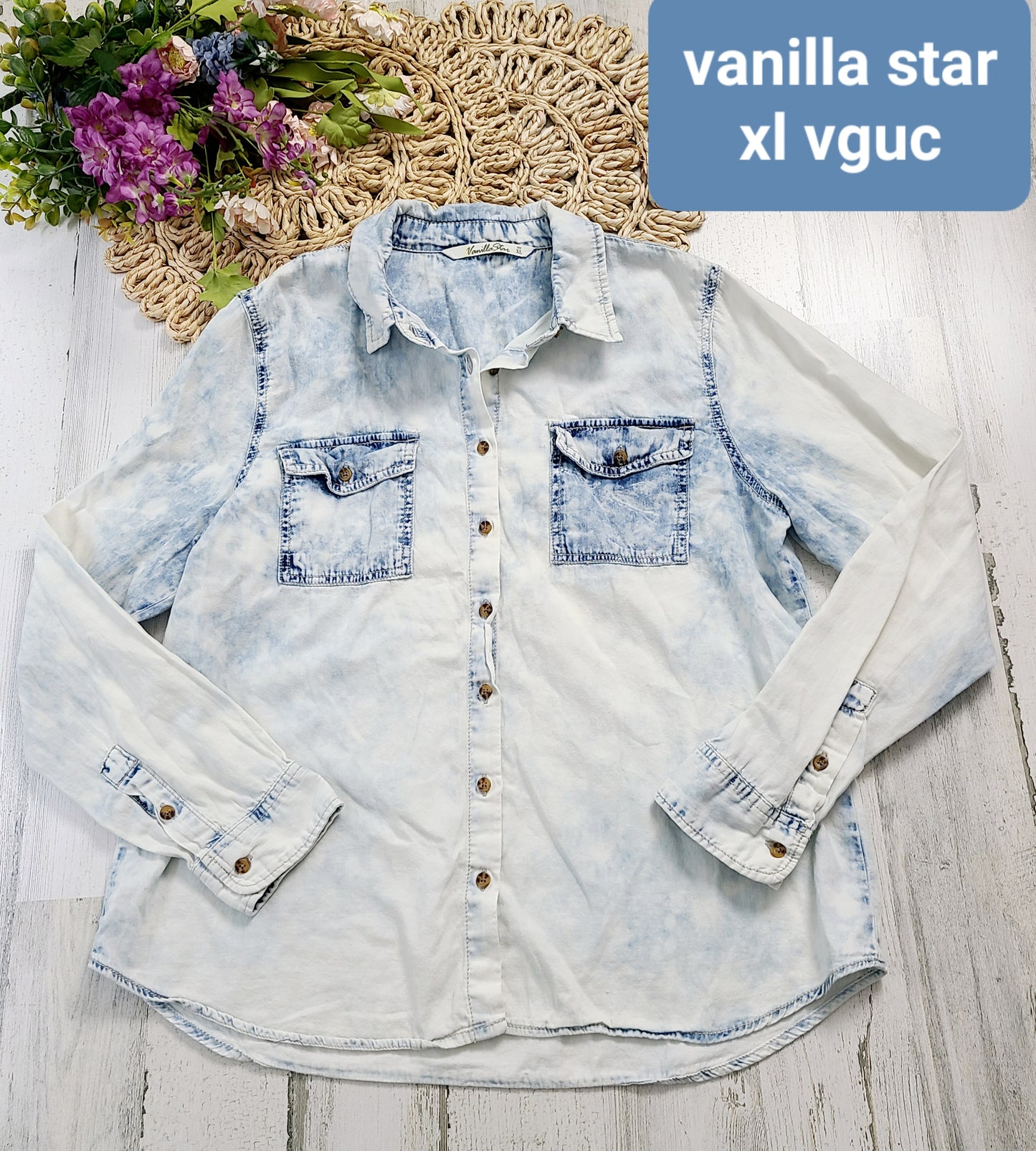 vanilla star acid wash button down