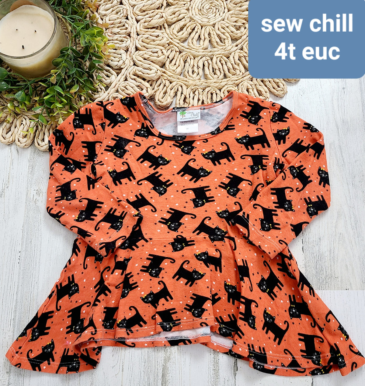 black cat with orange sew chill top