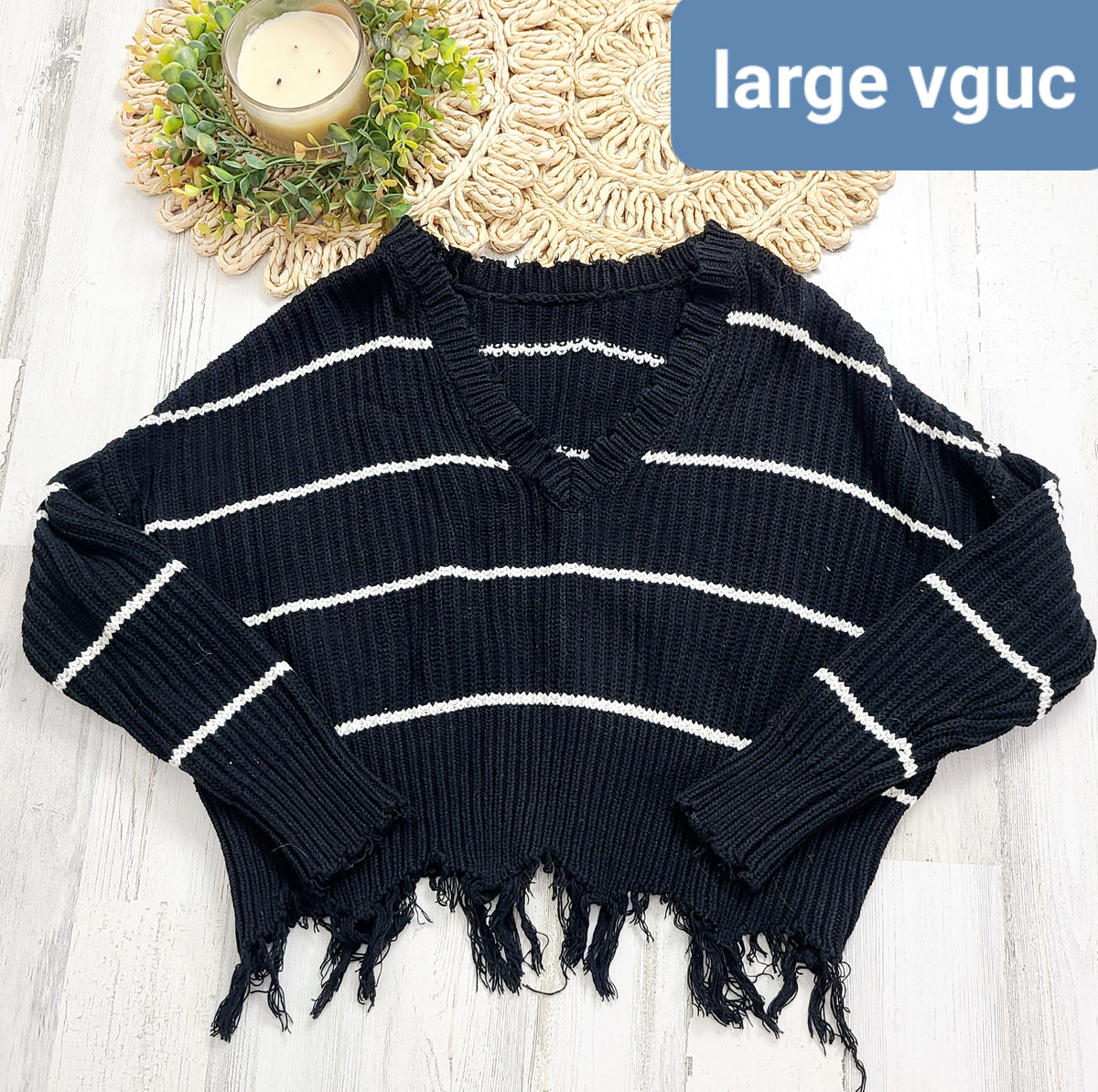 black white striped sweater distressed