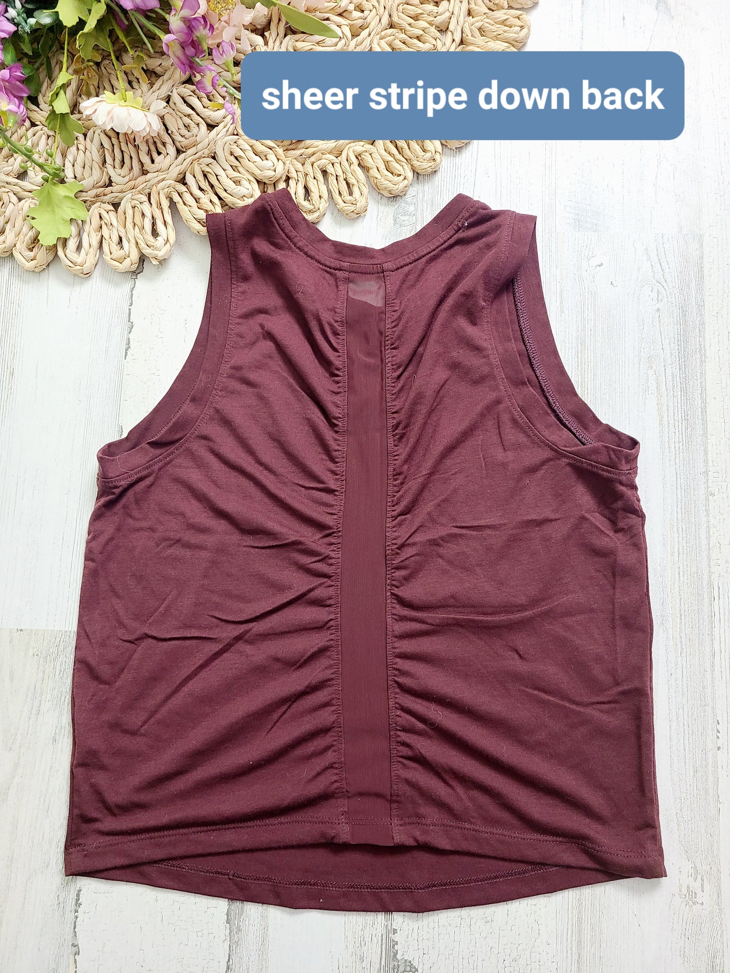 Old burgundy sheer part on back