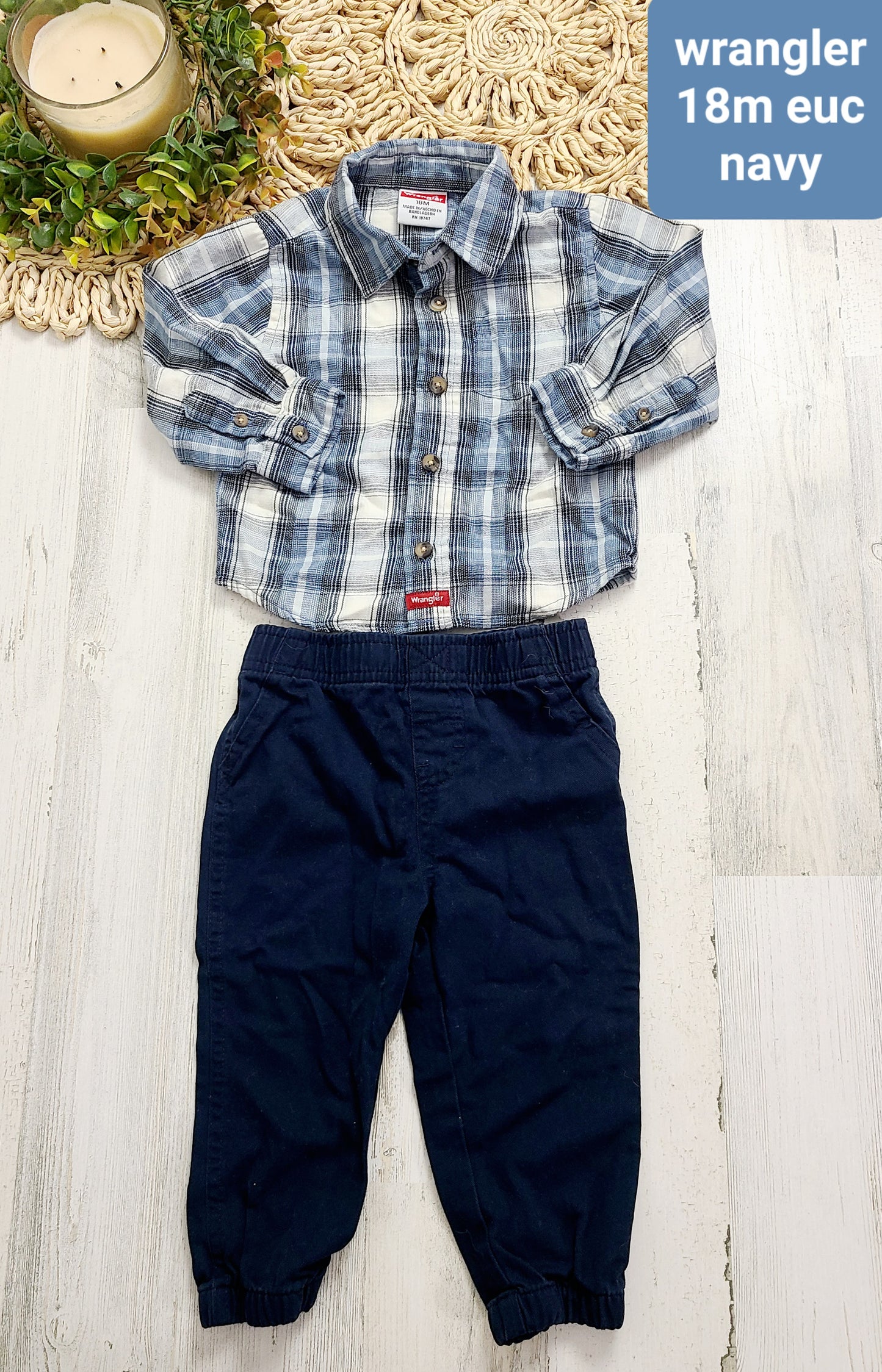 wrangler plaid and navy pants