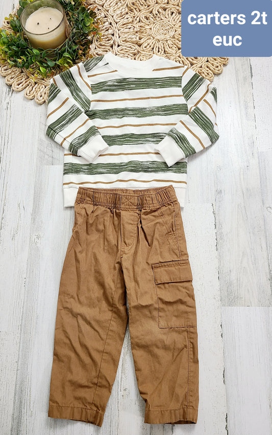 carters green tan striped top khaki bottoms