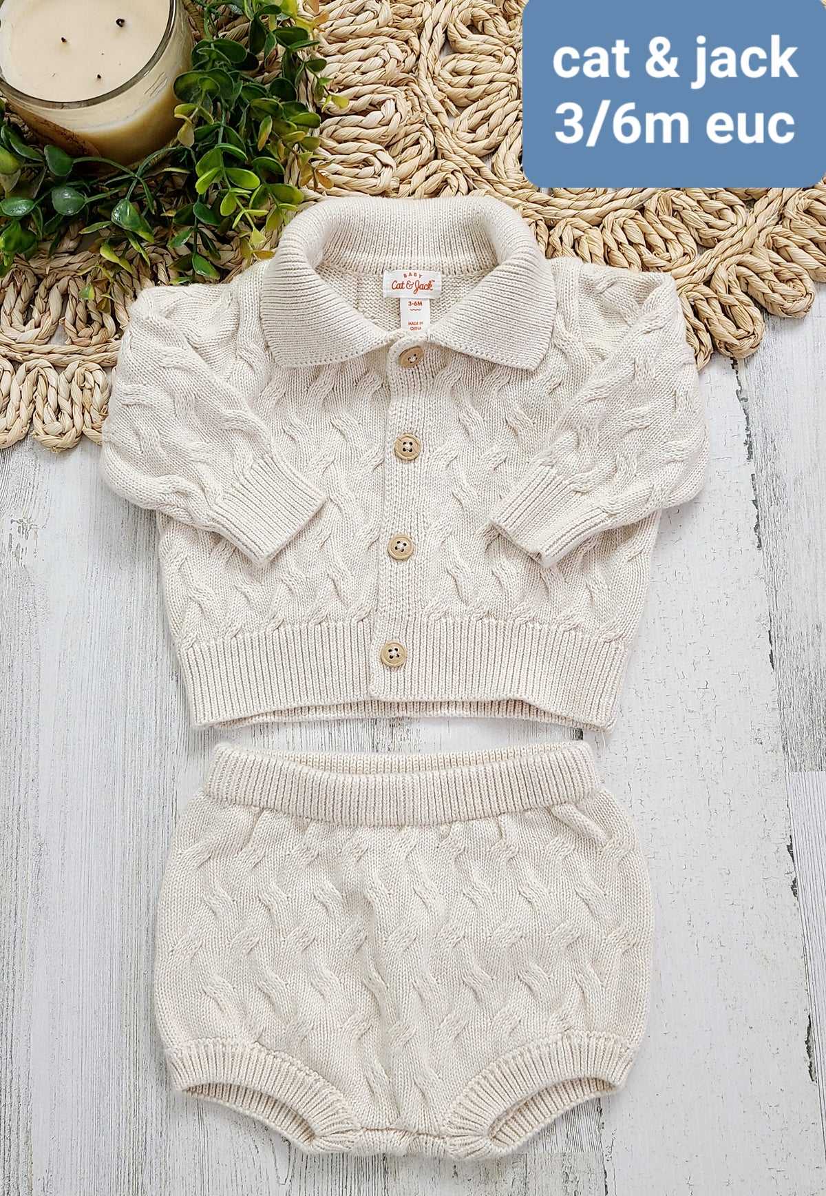 knit collar cardigan and bottoms cat&jack