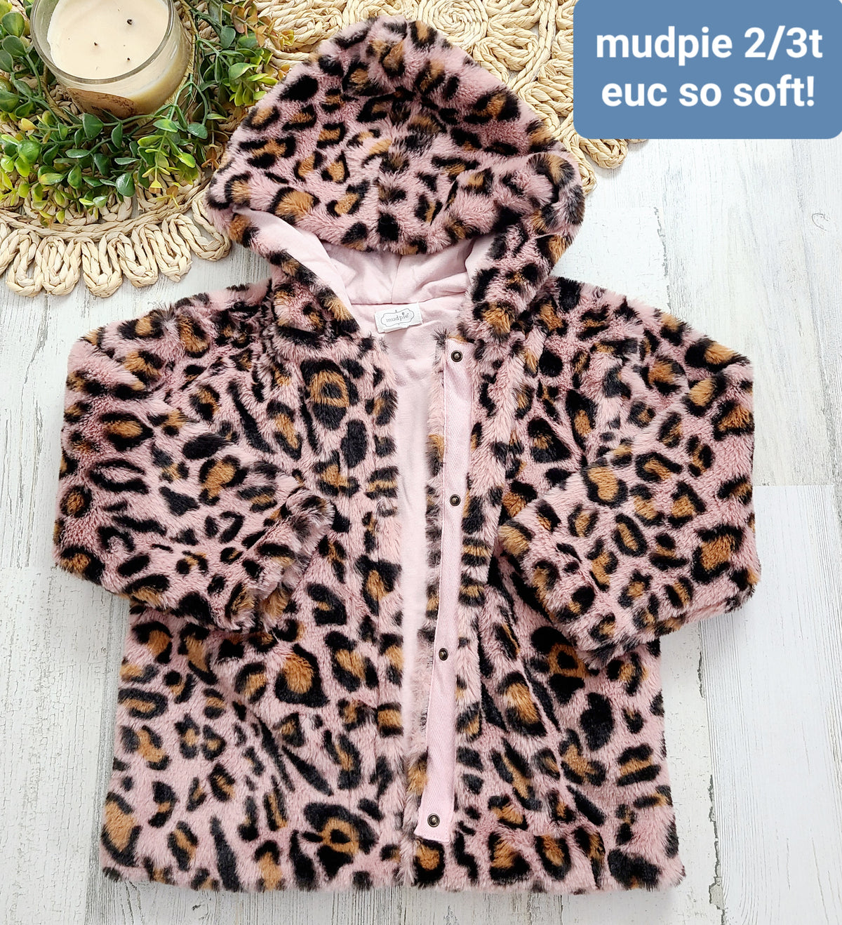 pink cheetah fluffy jacket mudpie