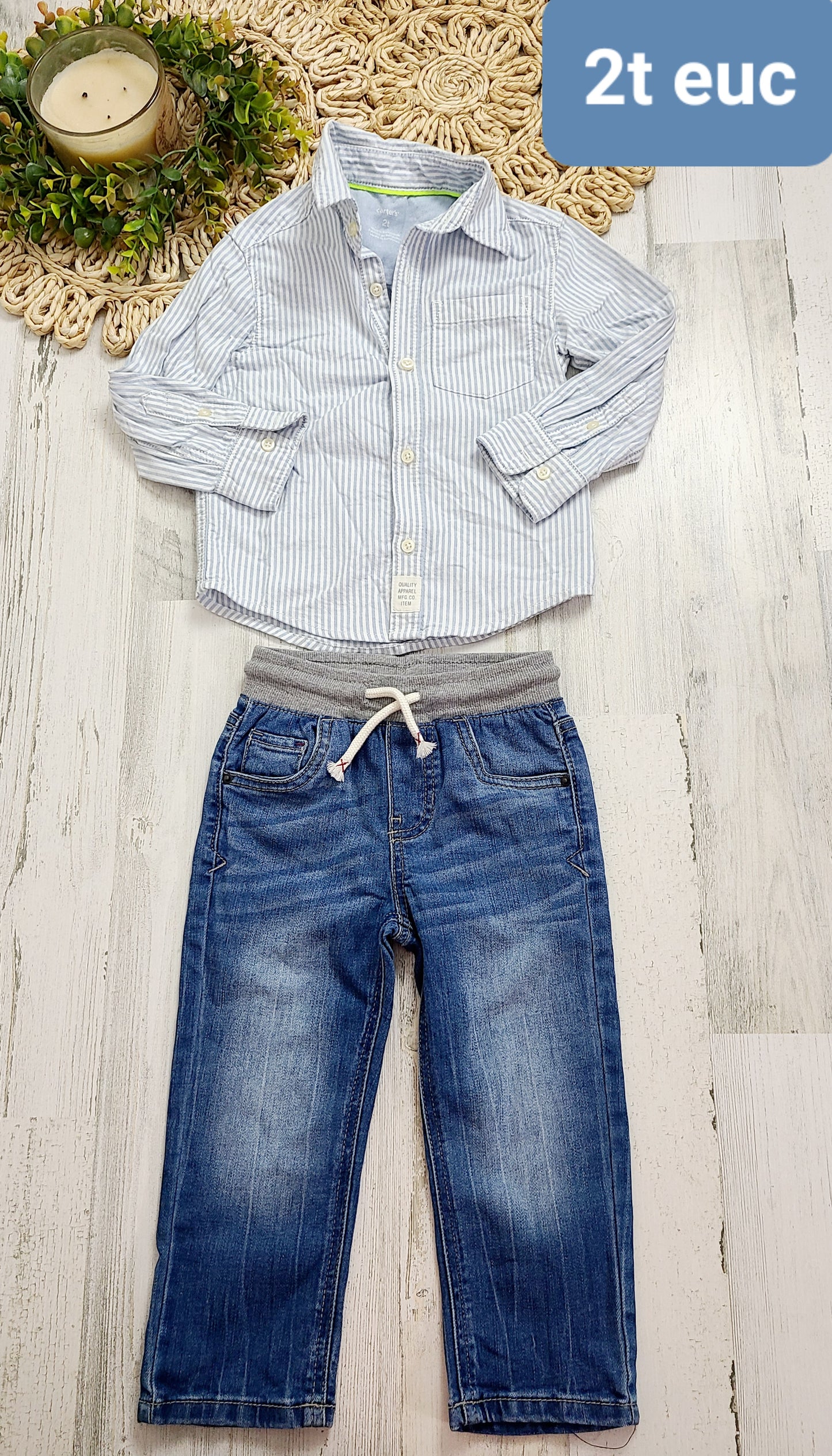 Vertical stripe carters pull on jeans boys