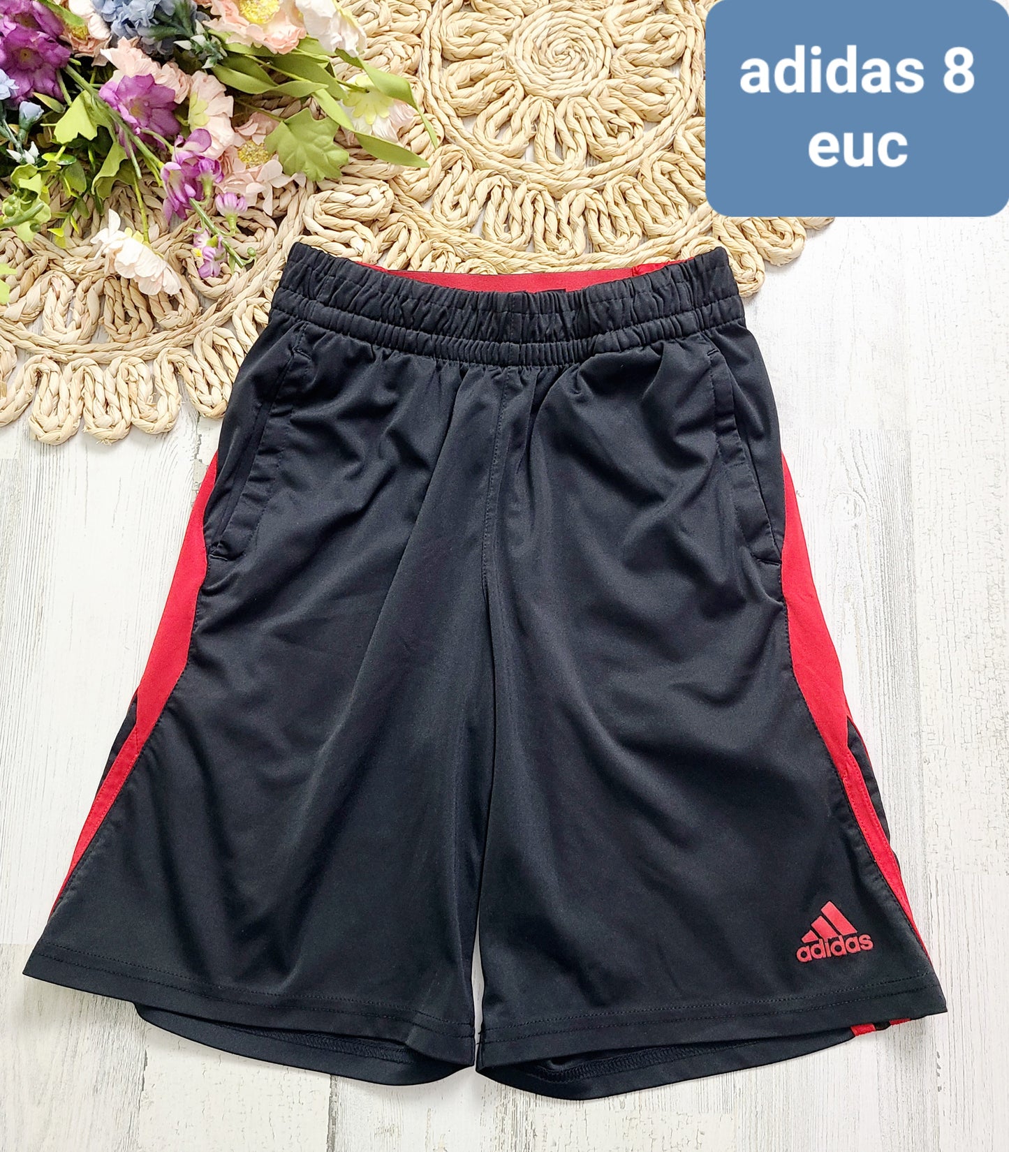 adidas black with red sides shorts 8y