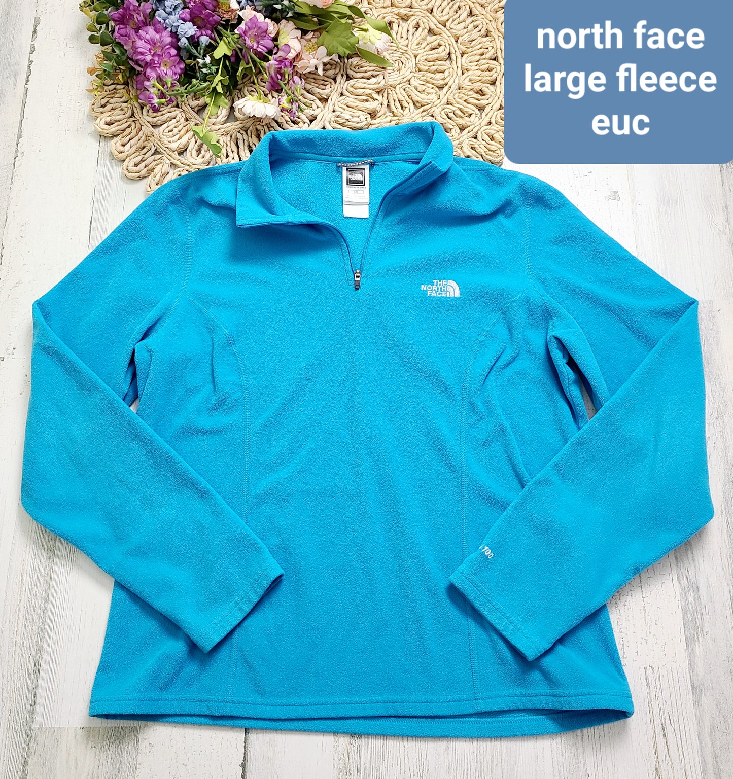 blue quarter zip fleece sweatshirt north face