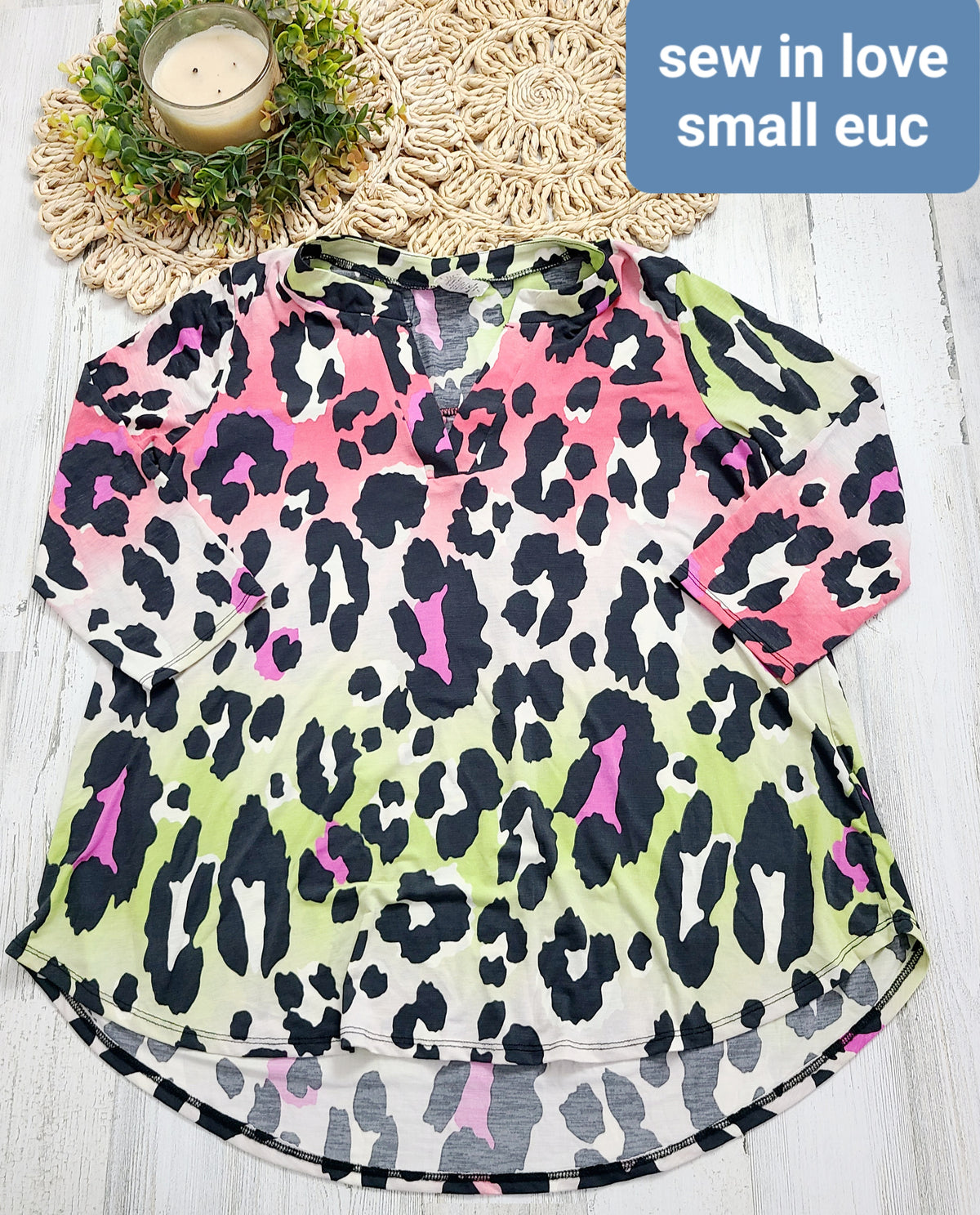 colorful leopard sew in love top