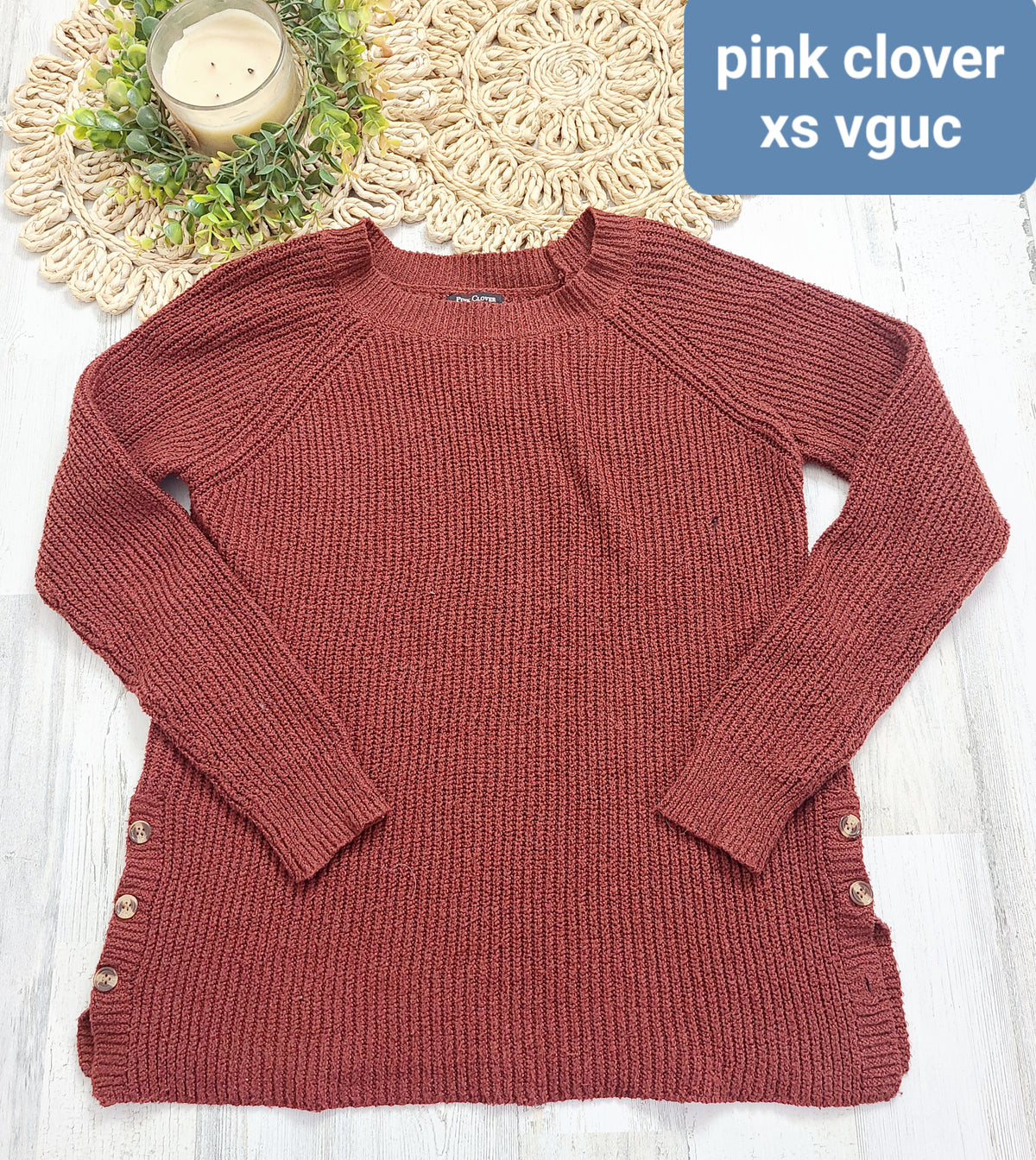pink clover sweater side buttons