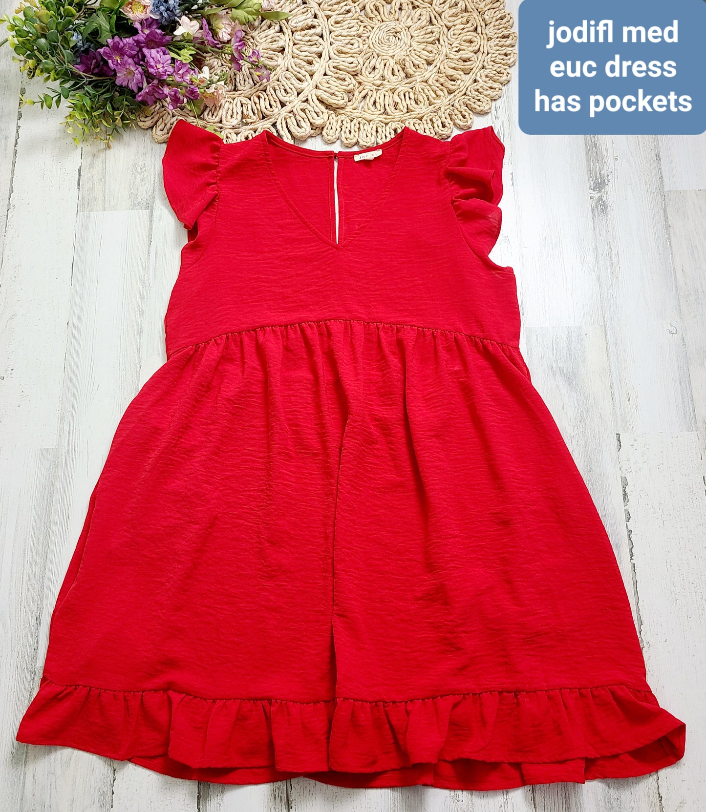 jodifl red vneck dress with pockets