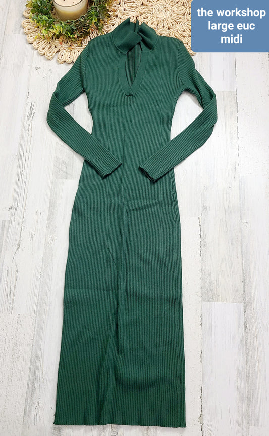 green ribbed midi collar dress the workshop