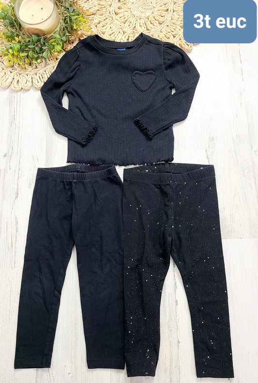 black top 2 black leggings