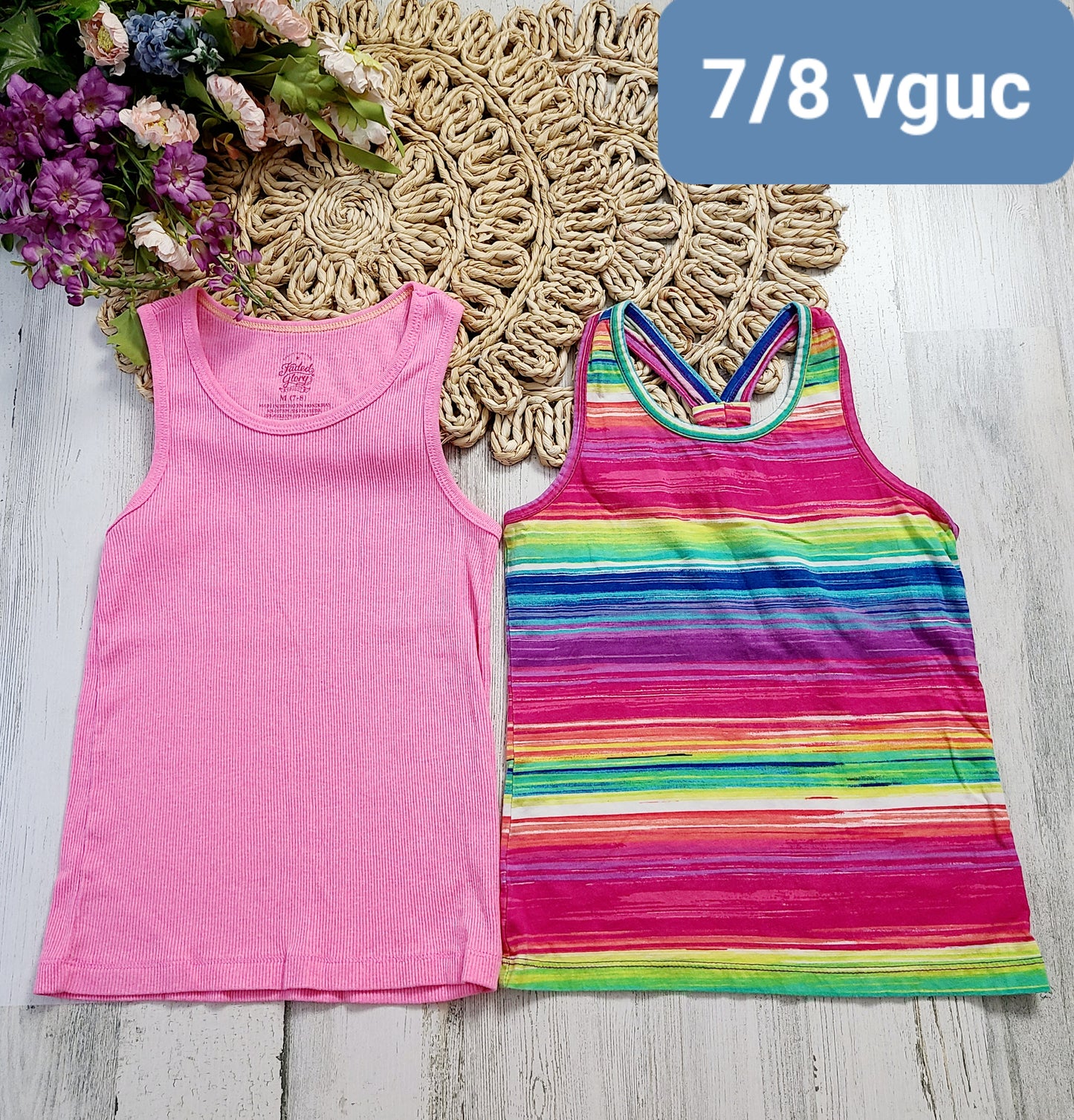 pink and striped tanks