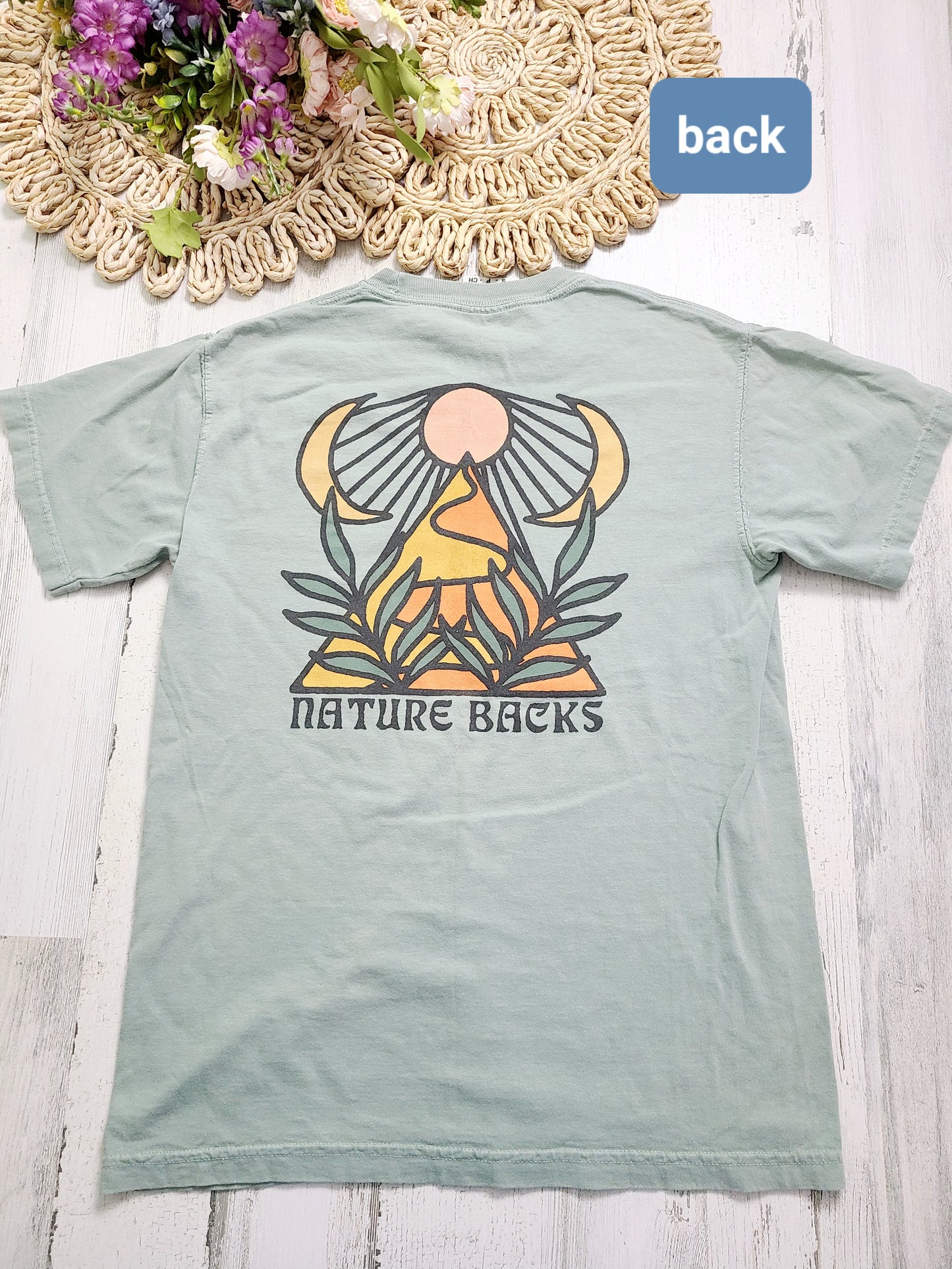 Nature backs sage green tee