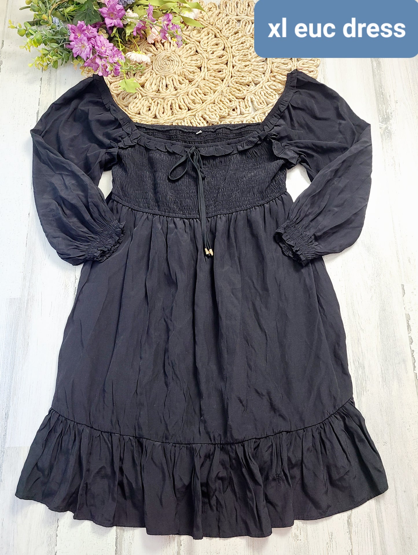 black off shoulder smocked dress