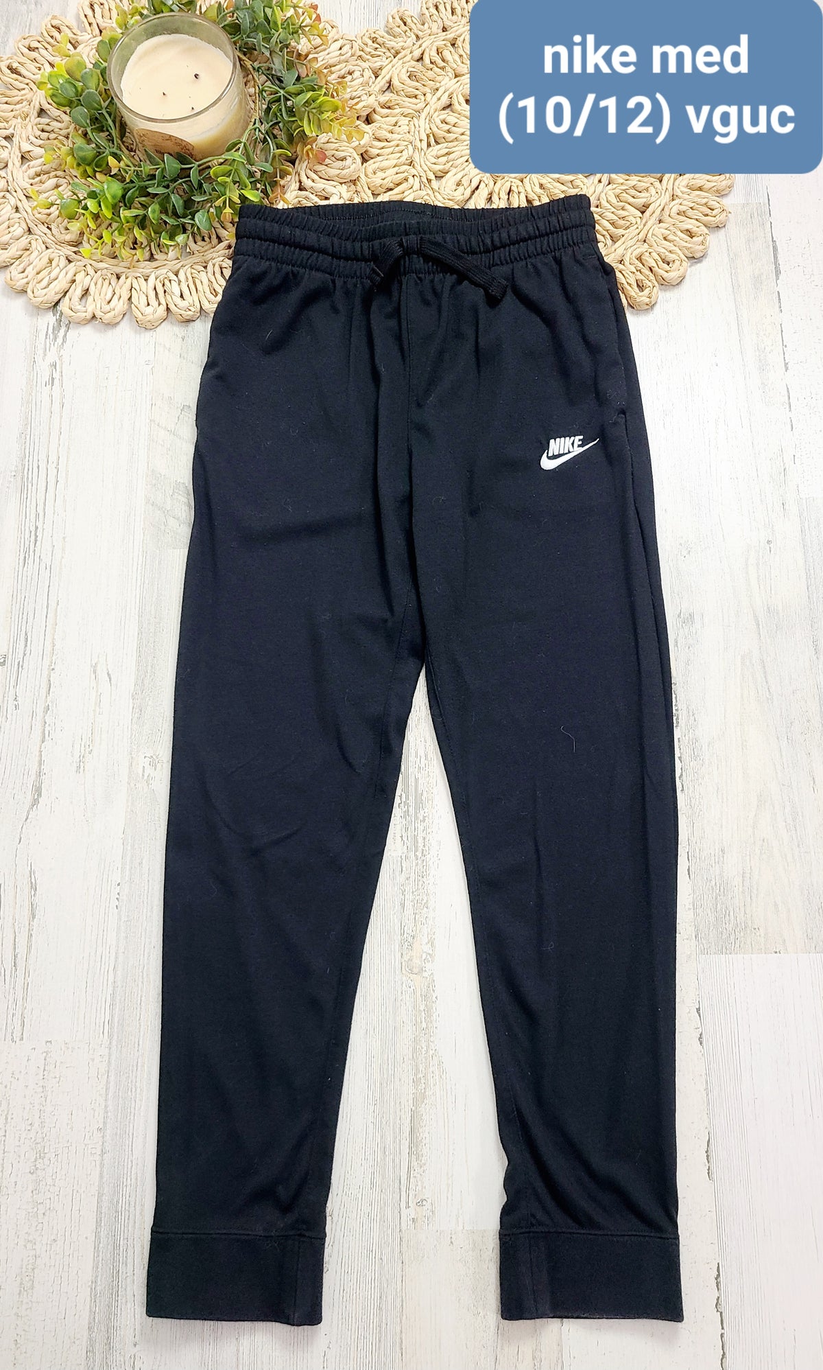 nike 10/12y black pants boys white logo