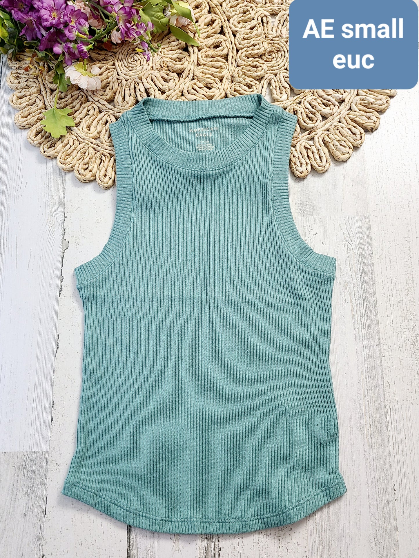 ae ribbed blue tank