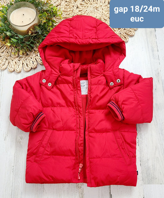 red puffer coat gap 18/24m
