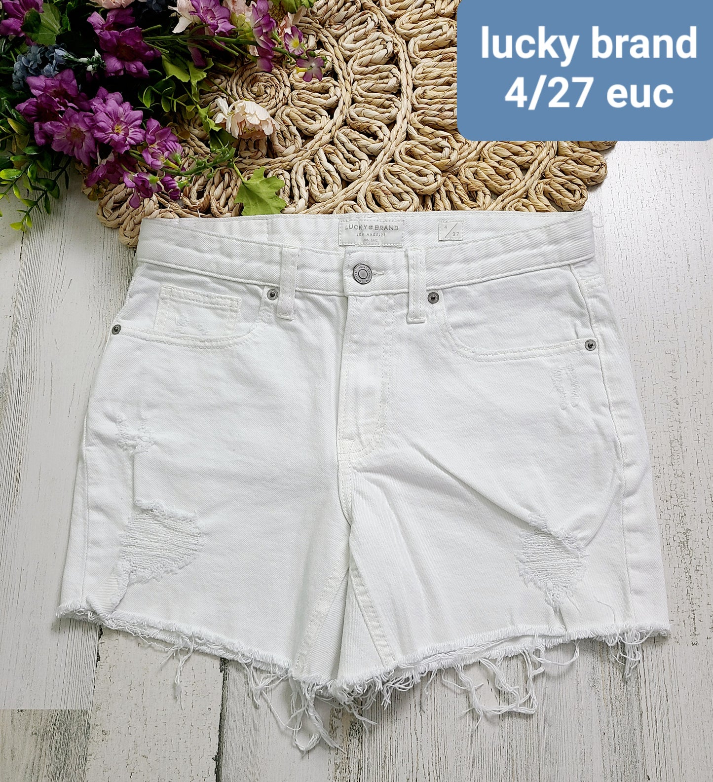 white lucky brand shorts raw hem