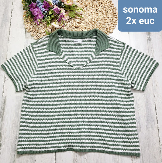 sonoma green knit collar top