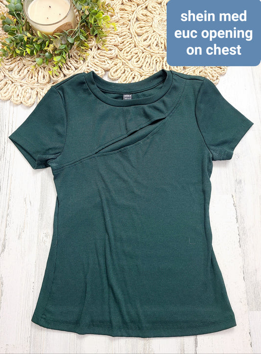 green with slit short sleeve shein
