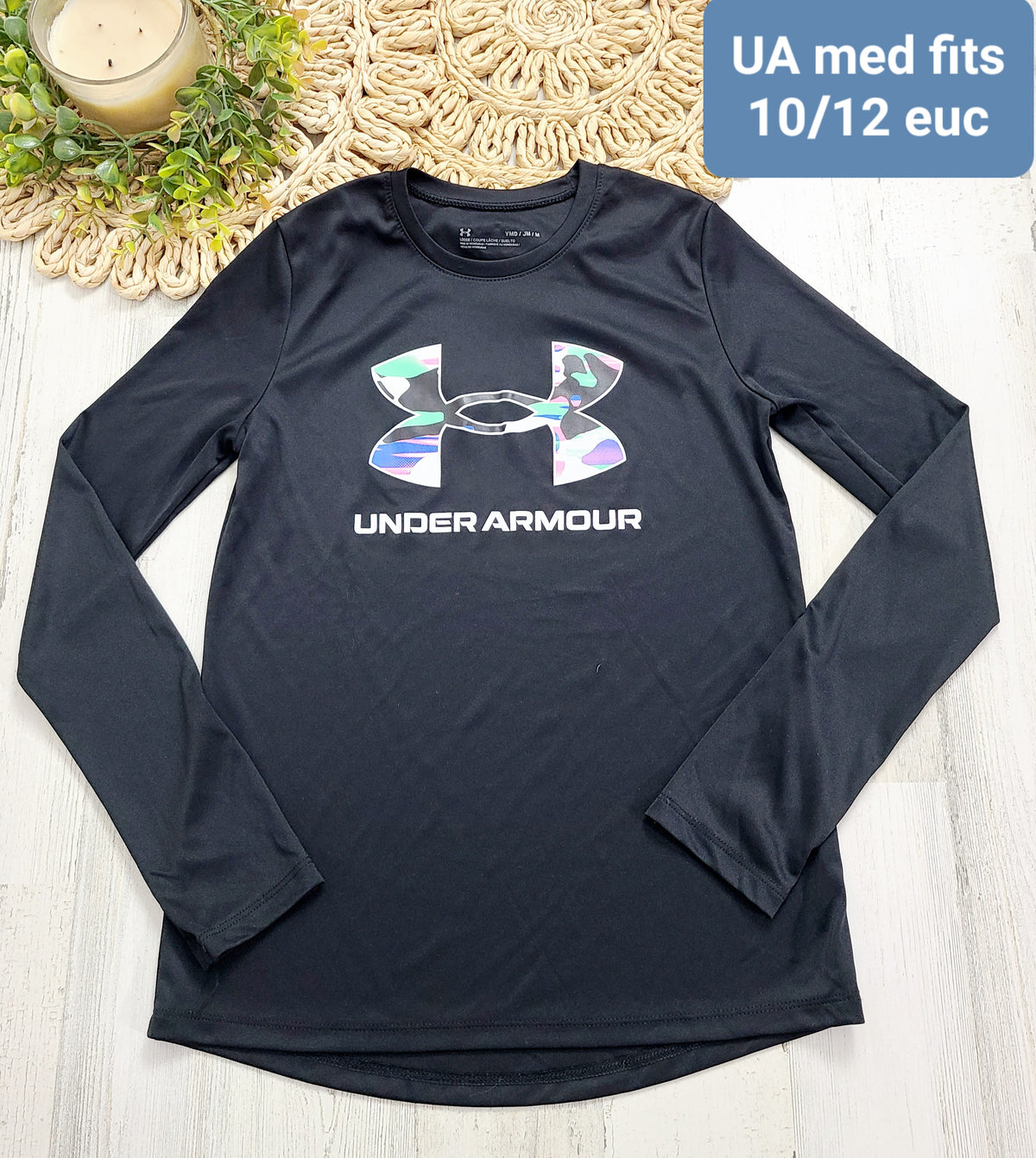 black under armour long sleeve blue and green logo