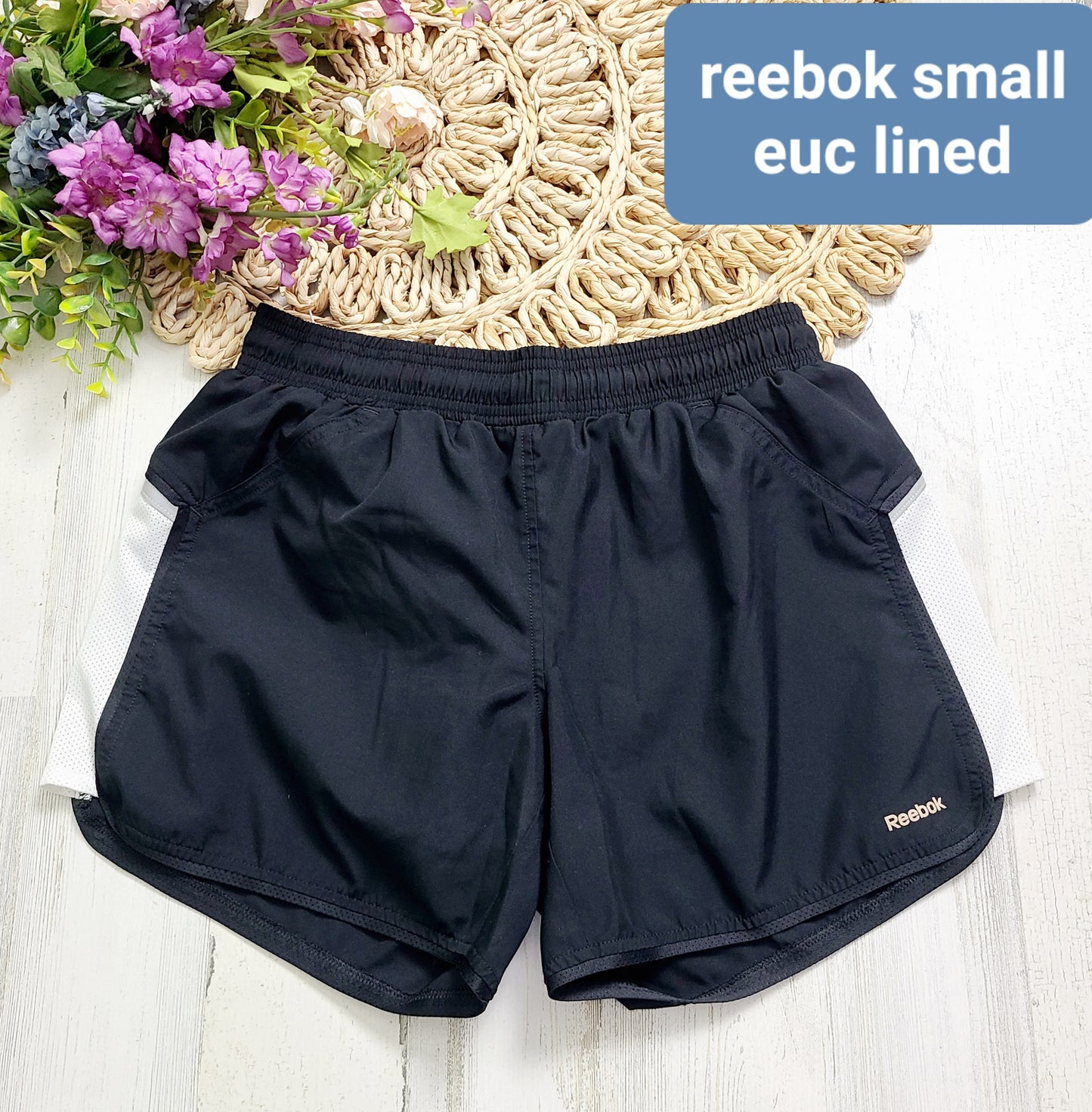 reebok linked black and white shorts