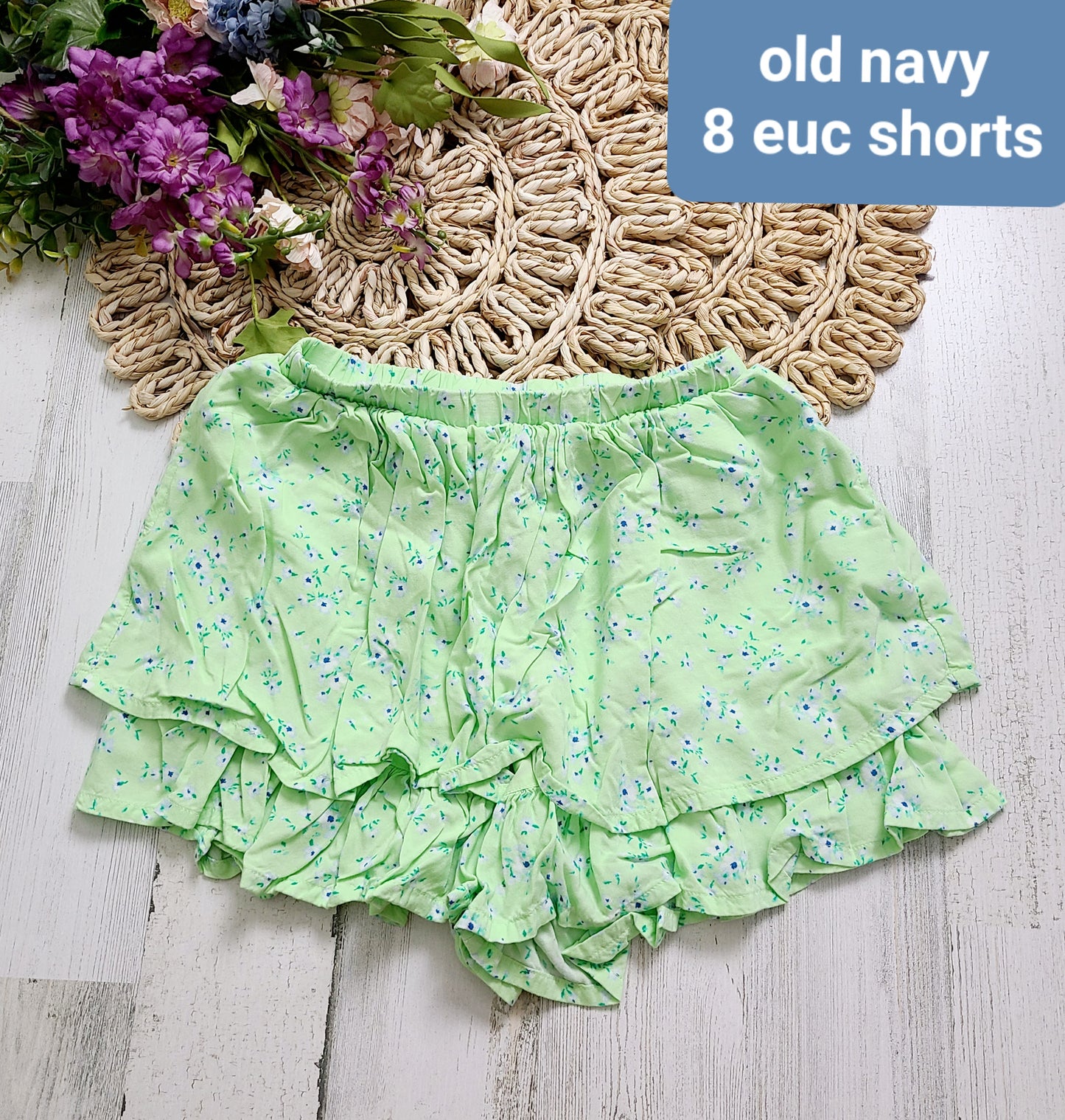 old navy green ruffle shorts