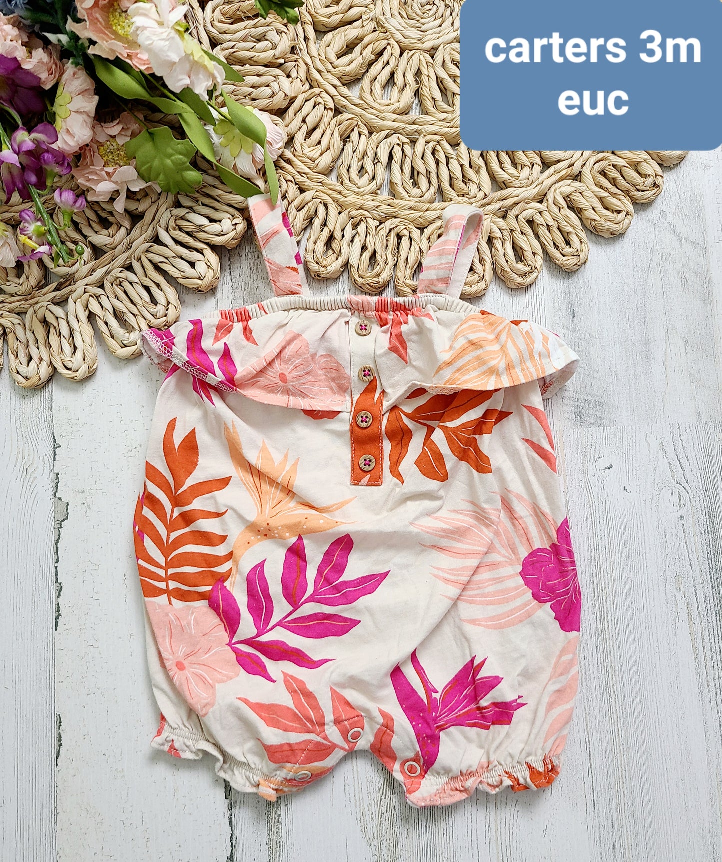 henley romper tropical leaves