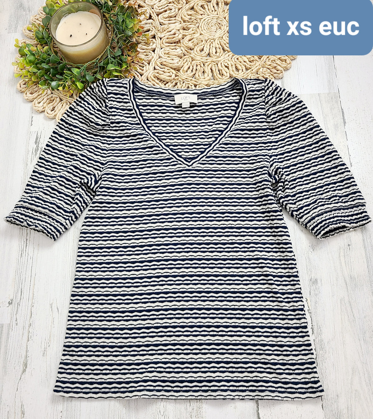 loft xs vneck textured navy