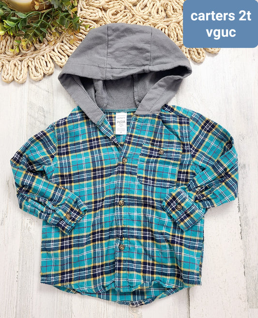 aqua plaid with hood carters 2t