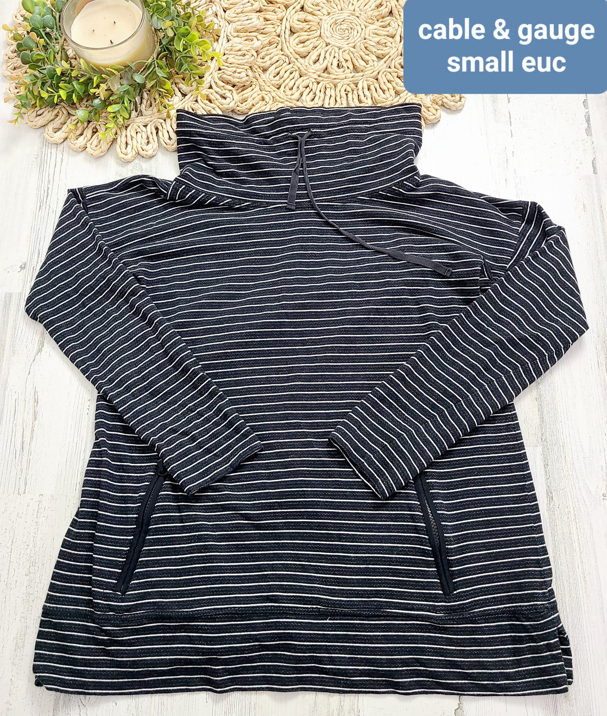 striped cable and gauge pullover