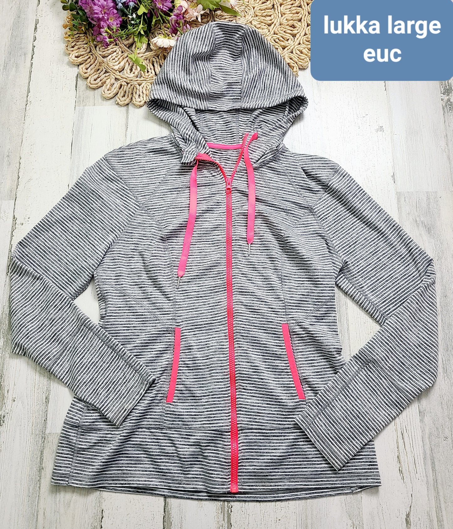 grey and pink stripe jacket lukka
