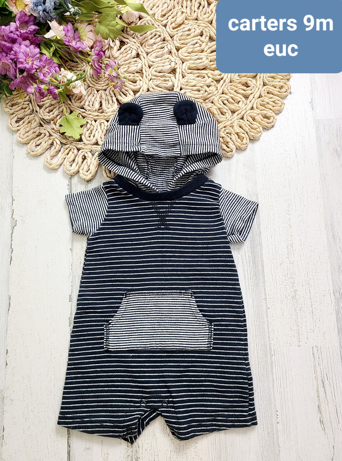 black and gray carters stripe romper