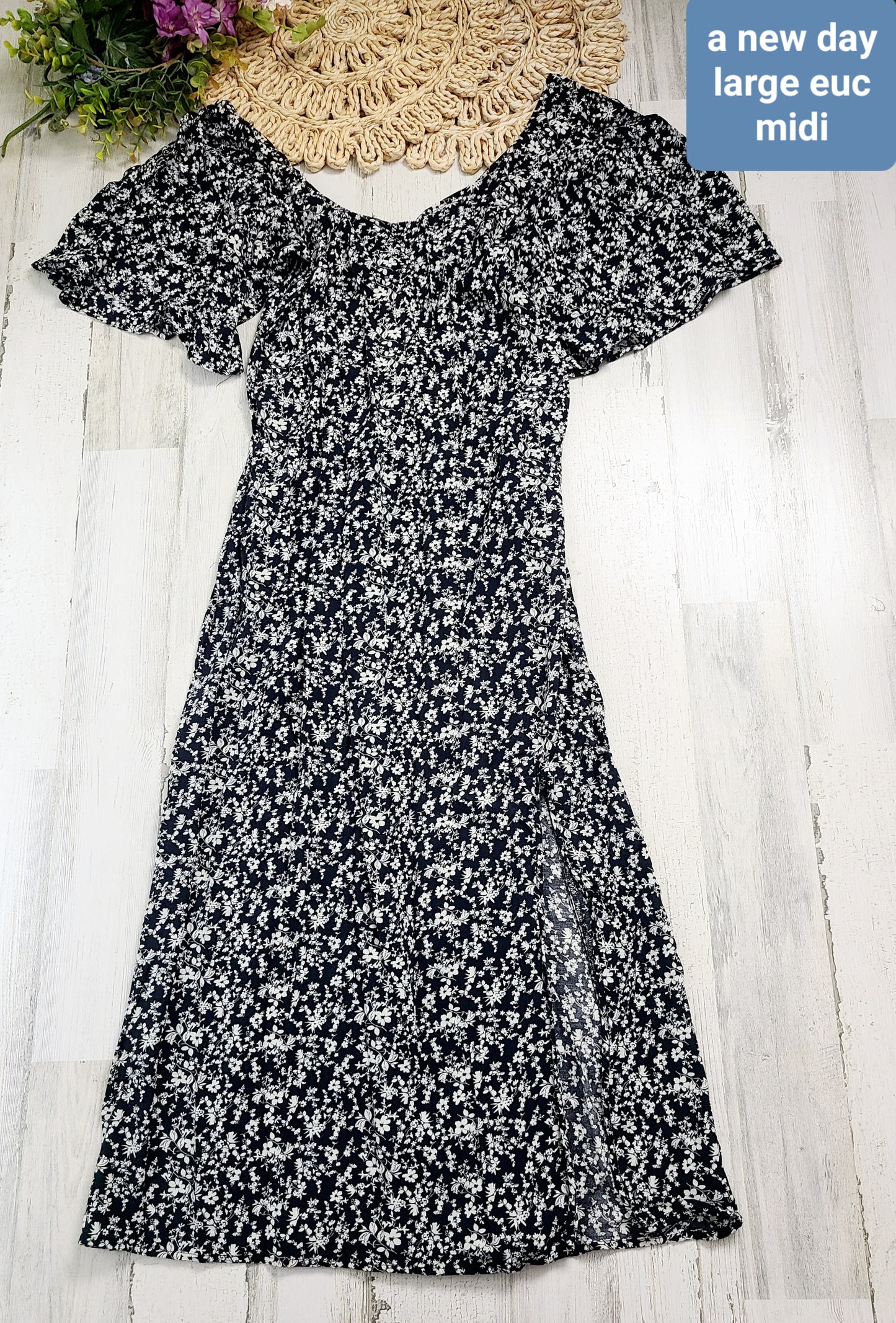 large midi dress black white flowers