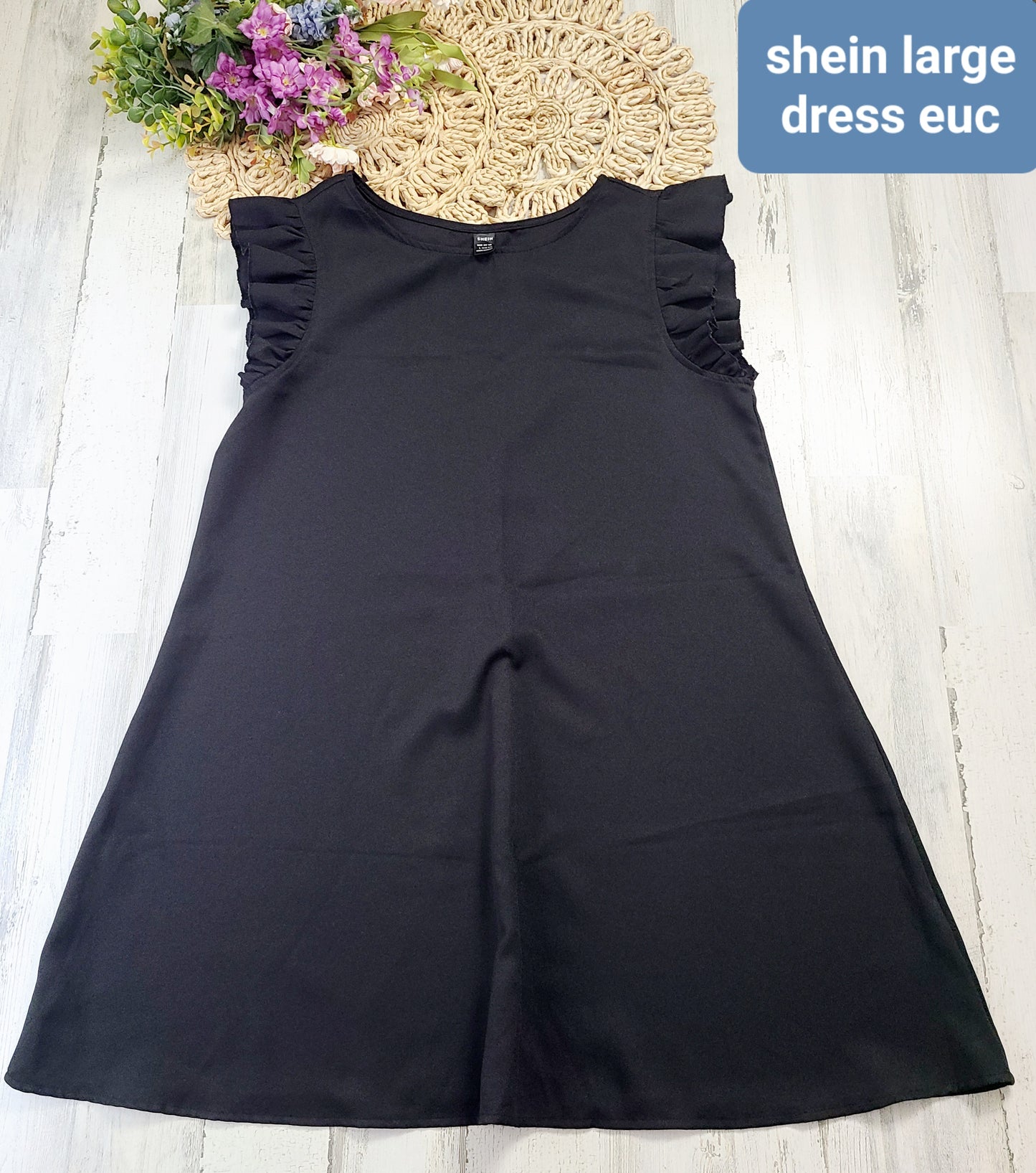 shein black dress ruffle shoulder
