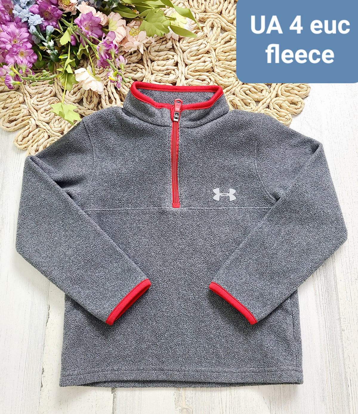 ua gray with red trim fleece quarter zip